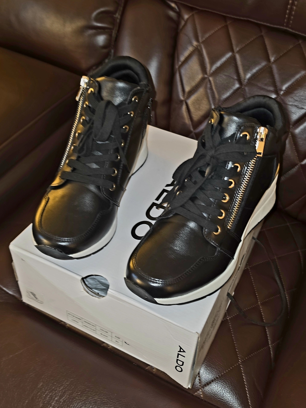 ALDO Black Leather Wedge Sneakers with Side Zip